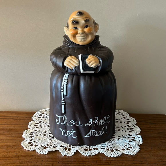 Sears Other - Vintage Friar Monk Cookie Jar 'Thou Shalt Not Steal' Japan holding book